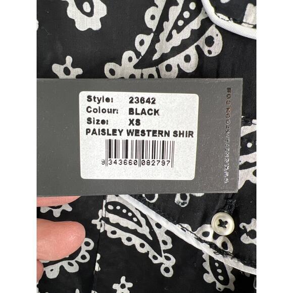 One‎ Teaspoon Hand Batik Paisley Western Shirt - Black NWT Size XS - Picture 10 of 11